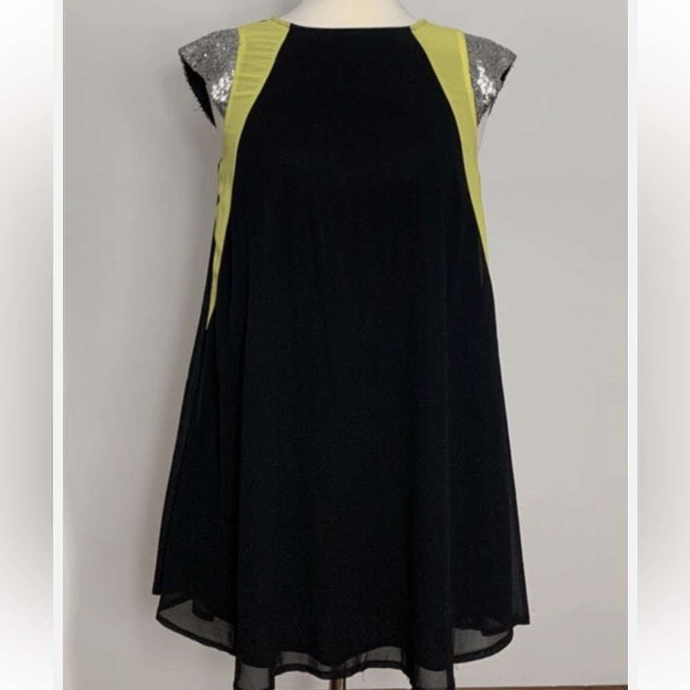 Black Dress with Lime green and Silver Sequin Accents